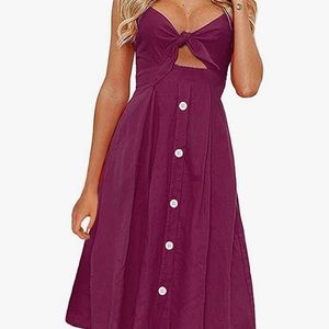 Tie Front Button Down Burgundy Spaghetti Strap Midi Dress
Large